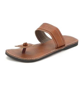 Men'S Brown Synthetic Leather Sandals, Handmade Indian Square Toe Flip Flops 1