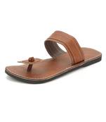 Men'S Brown Synthetic Leather Sandals, Handmade Indian Square Toe Flip Flops