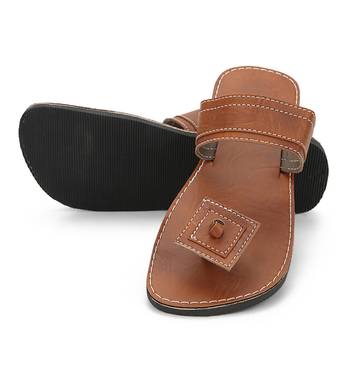 Men'S Brown Synthetic Leather Sandals, Handmade Indian Square Toe Flip Flops 2