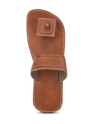Men'S Brown Synthetic Leather Sandals, Handmade Indian Square Toe Flip Flops 3