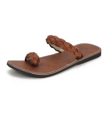 Brown Synthetic Leather Sandals For Men, Indian Handmade Flip Flops 1