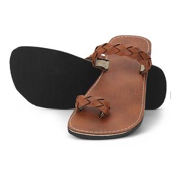 Brown Synthetic Leather Sandals For Men, Indian Handmade Flip Flops 2