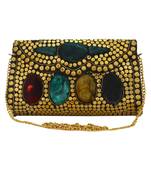 Gold and Multicolour Jewel Mosaic Metal Clutch