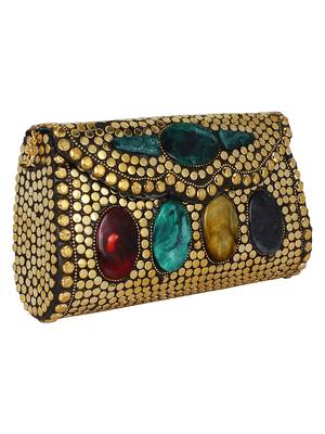 Gold and Multicolour Jewel Mosaic Metal Clutch 2