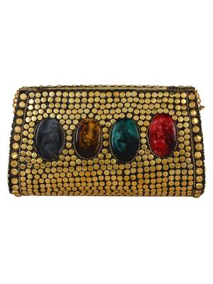 Gold and Multicolour Jewel Mosaic Metal Clutch 3