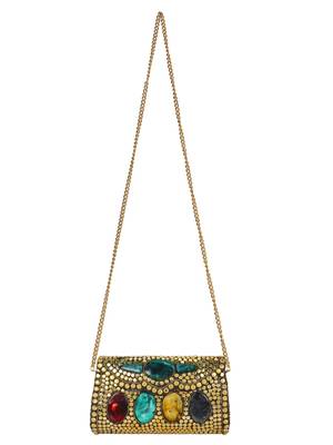 Gold and Multicolour Jewel Mosaic Metal Clutch 4