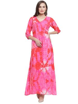 Fuschia Red Printed Maxi Dress 1