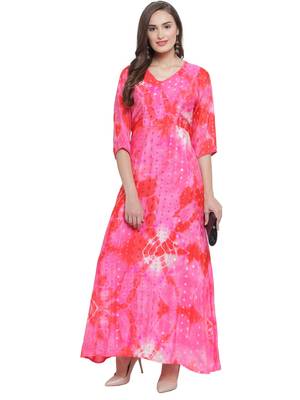 Fuschia Red Printed Maxi Dress 3