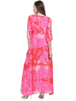 Fuschia Red Printed Maxi Dress 4