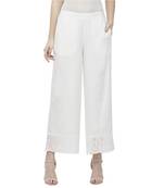 Off White Linolio Schiffli Embroidered Ethnic Wear Palazzo For Women's