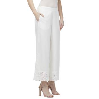 Off White Linolio Schiffli Embroidered Ethnic Wear Palazzo For Women's 2