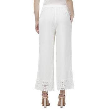 Off White Linolio Schiffli Embroidered Ethnic Wear Palazzo For Women's 4