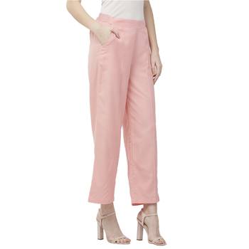Oyster Pink Linolio Solid Ethnic Wear Palazzo For Women's 3