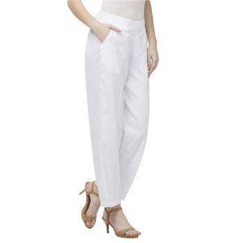 White Linolio Solid Ethnic Wear Palazzo For Women's 2
