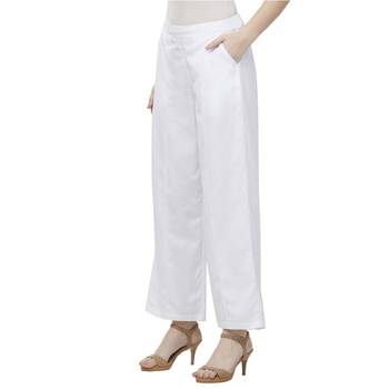 White Linolio Solid Ethnic Wear Palazzo For Women's 3
