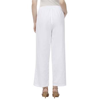 White Linolio Solid Ethnic Wear Palazzo For Women's 4