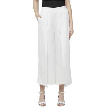 Off White Linolio Schiffli Embroidered Ethnic Wear Wrap Pant For Women's 1