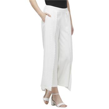 Off White Linolio Schiffli Embroidered Ethnic Wear Wrap Pant For Women's 2