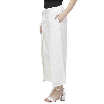 Off White Linolio Schiffli Embroidered Ethnic Wear Wrap Pant For Women's 3
