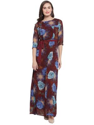 Brown Turquoise A-Line Maxi Dress 1