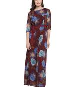 Brown Turquoise A-Line Maxi Dress