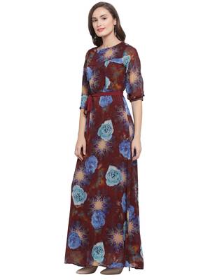 Brown Turquoise A-Line Maxi Dress 2