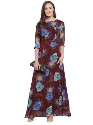 Brown Turquoise A-Line Maxi Dress 3