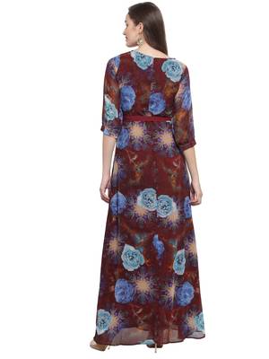 Brown Turquoise A-Line Maxi Dress 4