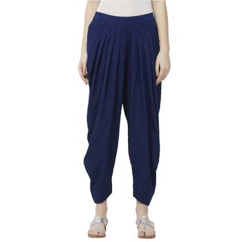 Blue American Crepe Schiffli Embroidered Ethnic Wear Dhoti Pant For Women's 1
