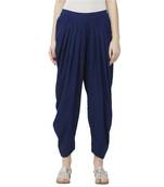 Blue American Crepe Schiffli Embroidered Ethnic Wear Dhoti Pant For Women's