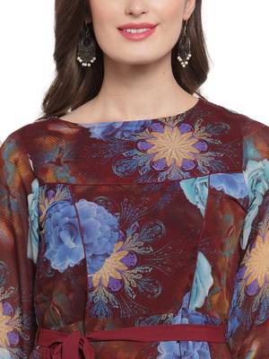 Brown Turquoise A-Line Maxi Dress 5