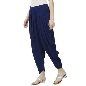 Blue American Crepe Schiffli Embroidered Ethnic Wear Dhoti Pant For Women's 2