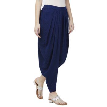 Blue American Crepe Schiffli Embroidered Ethnic Wear Dhoti Pant For Women's 3