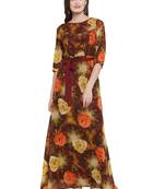 Brown Orange A-Line Maxi Dress