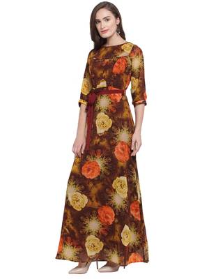 Brown Orange A-Line Maxi Dress 2