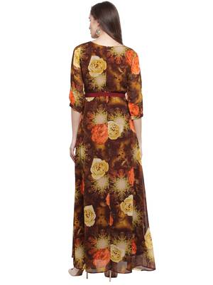 Brown Orange A-Line Maxi Dress 4