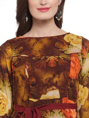 Brown Orange A-Line Maxi Dress 5