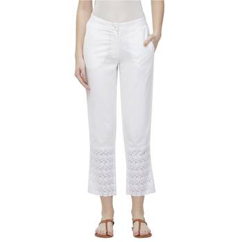 White Linolio Schiffli Ethnic Wear Slim Pant For Women's 1