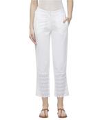 White Linolio Schiffli Ethnic Wear Slim Pant For Women's