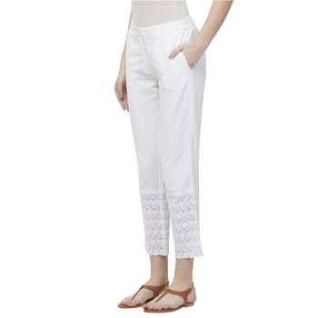 White Linolio Schiffli Ethnic Wear Slim Pant For Women's 2