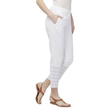 White Linolio Schiffli Ethnic Wear Slim Pant For Women's 3