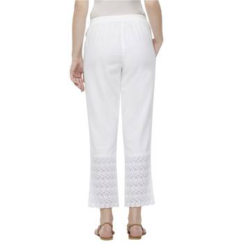 White Linolio Schiffli Ethnic Wear Slim Pant For Women's 4