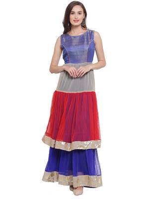 Blue Multi Double Tiered Flared Gown 1