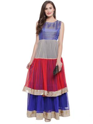 Blue Multi Double Tiered Flared Gown 3