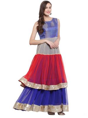 Blue Multi Double Tiered Flared Gown 5