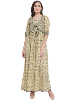 Faun Black Hand Block Print Maxi Dress 1
