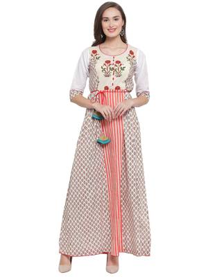White Multi Hand Block Print Maxi Dress 1