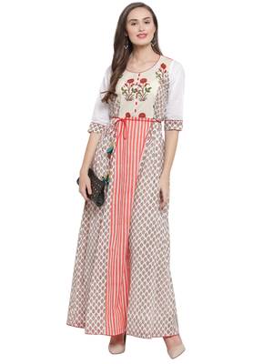 White Multi Hand Block Print Maxi Dress 3