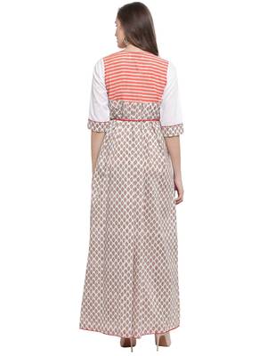 White Multi Hand Block Print Maxi Dress 4