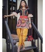 Black big floral khadi kedia set with handmade latkan